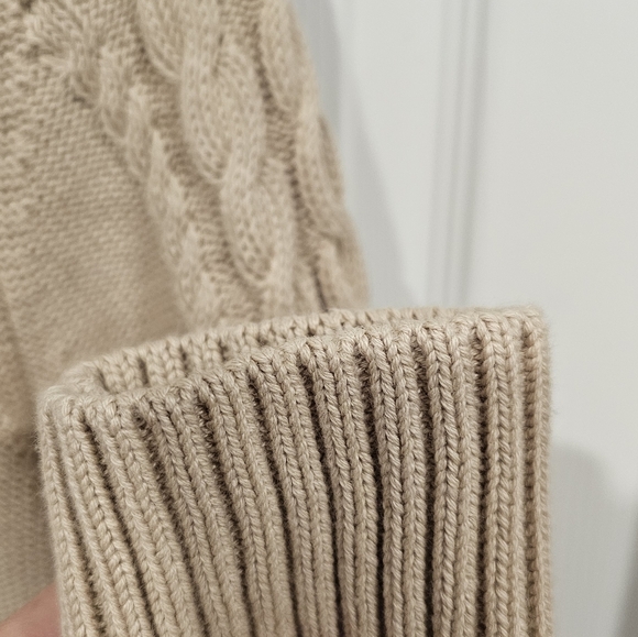 NWOT L.L. Bean Women's 100% Cotton Cable Knit Fisherman Tan Crewneck Sweater-M - Picture 6 of 10